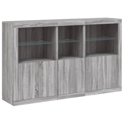 Favemtsl Aparador con iluminación LED RGB gris Sonoma de madera 162 x 37 x 100 cm, diseño moderno para salón, pasillo y dormitorio como armario de almacenamiento