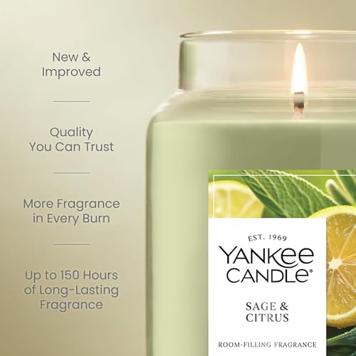 Image of Yankee Candle Sage & Citrus, Scented Candle, 22oz Large Jar with up to 150 Hour Burn Time, Giftable, Birthdays (Pack of 4)