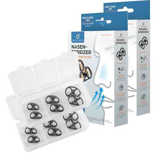 Venticross Nasenspreizer 2er Set| Diskreter Nasendilatator aus medizinischem Silikon | Multi-Size-Set (S M L) zur Unterstützung der Nasenatmung Tag & Nacht anwendbar