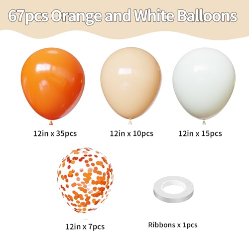 Image of Orange Balloons, 67pcs 12 Inch Sand White and Orange Confetti Balloons for Birthday, Baby Shower, Halloween Party Decorations