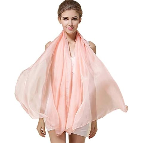 Silk Scarf Women Ladies 100% Mulberry Silk Scarves Lightweight Pure Color Sunscreen Shawls Beach (Pink) Cover