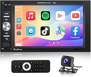 Double Din Car Stereo with Wired Carplay / Android Auto, 6.2" Multimedia Touch Screen Car Radio Universal MP5 Player Support Mirror Link Bluetooth USB FM SWC MIC + AHD Reversing Camera