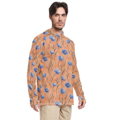 Rustic Cornflower Terracotta Mens Sun Hoodies Shirts Long Sleeve Sailing Shirts UPF 50 + Beach Shirt S2