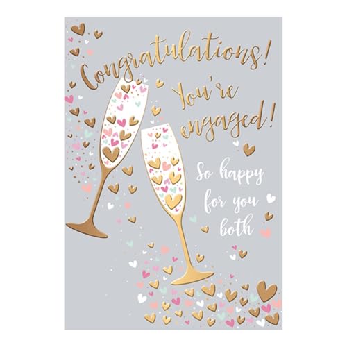 Words and Wishes Open Engagement Congratulations Card - Champagne Toast and Hearts with Gold Foil - Eco-Friendly - Made in the UK