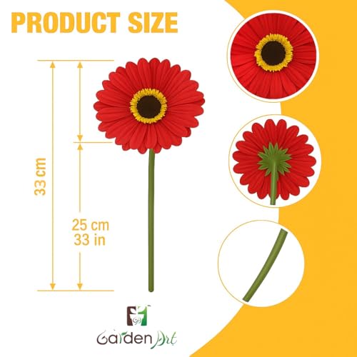 Image of Garden Art Artificial 5 Pcs Gerbera Flower Sticks, 33 cm, RealTouch Natural Looking | Silicone Decorative Bunch for Home GAAGFB-1H-33R (Red)