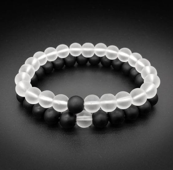 Image of MEENAZ Bracelet for Women Men boys Fashion White Black Beads Bracelets Couple Bracelets Strechable Adjustable Jewellery Birthday Gift Anniversary Wife Husband Stone Couples Combo Best Friend black 362