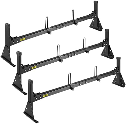 VEVOR Van Ladder Roof Racks, 3 Bars, Adjustable 56in-57in Ladder Racks for Van Matte Coating Van Rack with Ladder Stoppers, 750 LBS Capacity, Compatible with Chevy Express Fullsize Van 1996-Up, Black