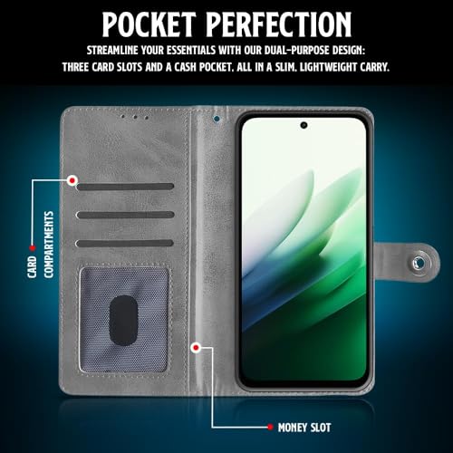 Image of WOW IMAGINE Shock Proof Flip Cover Back Case for Mi Redmi 15 5G (Magnetic Button Flip Case | Wallet Pockets & Stand | Leather Finish | Aquamarine)