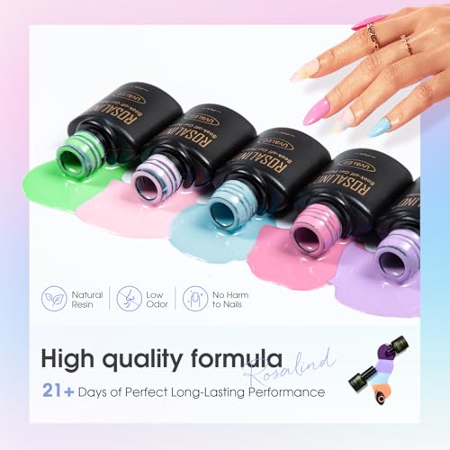 Image of ROSALIND 80 PCS Gel Polish Set with 5PCS Top Coat and Base Coat,75 Multi-Colred u v Gel Nail Polish Kit Soak Off Nail Set for Women