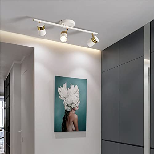 Image of White 3 Lights Track Lighting Fixtures, LED Track Lighting with Rotatable Light Head & GU10 Bulbs, Ceiling Spotlight Fixtures for Farmhouse Garage Basement Shower