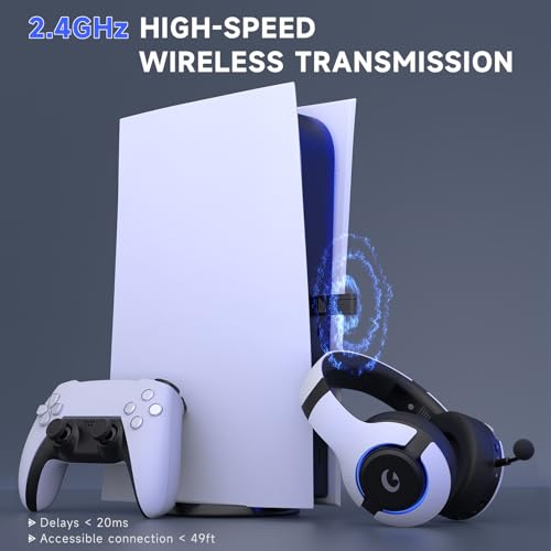 Wireless Gaming Headset for PS5, PS4, Elden Ring, PC, Mac, Switch, Bluetooth 5.3 Gaming Headphones with Noise Canceling Microphone, 45H Battery, RGB Light, White - Image 3