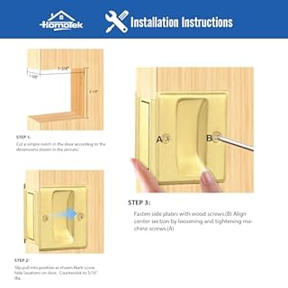 HOMOTEK Privacy Pocket Door Pull Without Switch Plate - Replace Old Or Damaged Passage Sliding Hardware No Lock Quickly and Easily, 2-3/4”x2-1/2”, for 1-3/8” Thickness Door, Brushed Brass