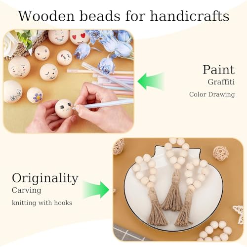 KELAV Holzperlen Holzringe Set,126 Stück Holzperlen Set Holzkugeln mit Loch Kit Rnthalten Runde Perle,Holzringe,Stern,Liebe Form,Perlen mit Loch Ketten für DIY Schmuck Herstellung