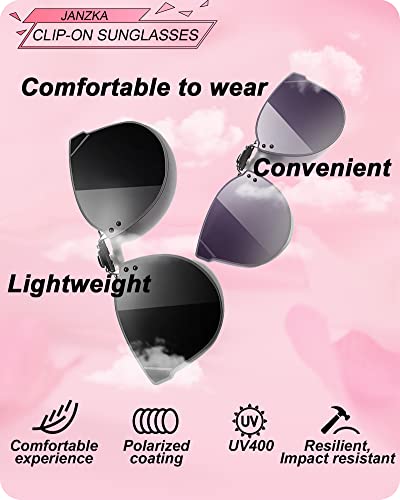 2 Pairs Cat Eyes 180 Flip-Up Polarized Clip on Sunglasses Over Glasses for Women with 2 Cases4