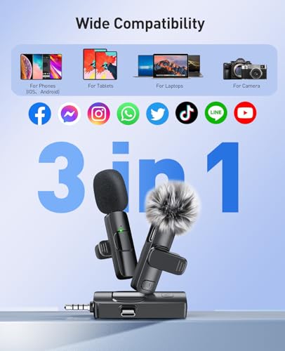 Image of MENERESAS 3-in-1 Mini Microphone for iPhone: Wireless Lavalier Microphone with 80ft Range & 15H Battery - Noise Reduction Lapel Mic, Real-Time Monitoring for Video Recording Power Conditioners
