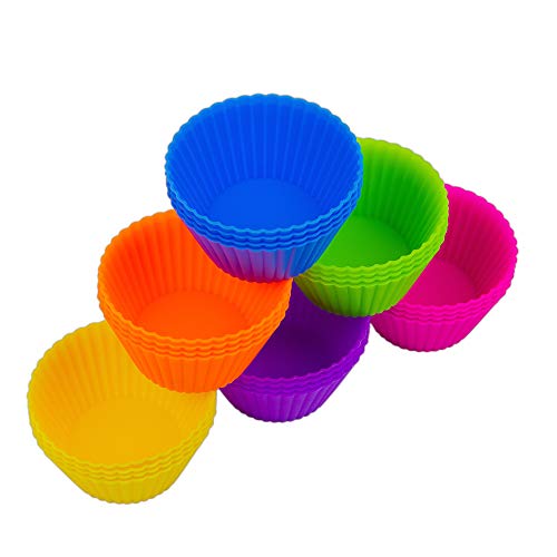 24 Pack Reusable, Food-Grade Silicone Cupcake Baking Cups, Non-Stick Easy To Clean Muffin Liners, Multicolor, Bpa Free #TOP4