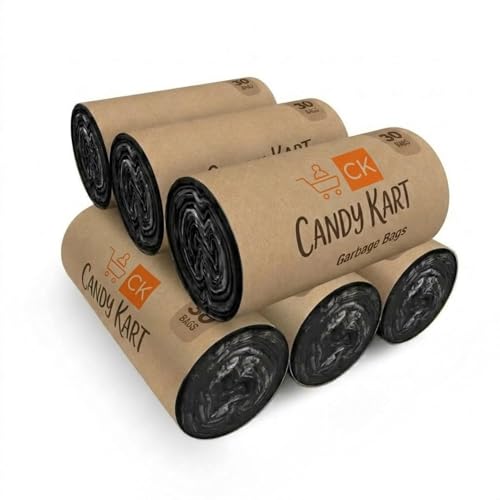 CANDY KART Medium Garbage Bags 19x21 Inches | 180 Bags (30 Bags x 6 Rolls) | Black Dustbin Bags | Strong Leak-Proof Trash Bags