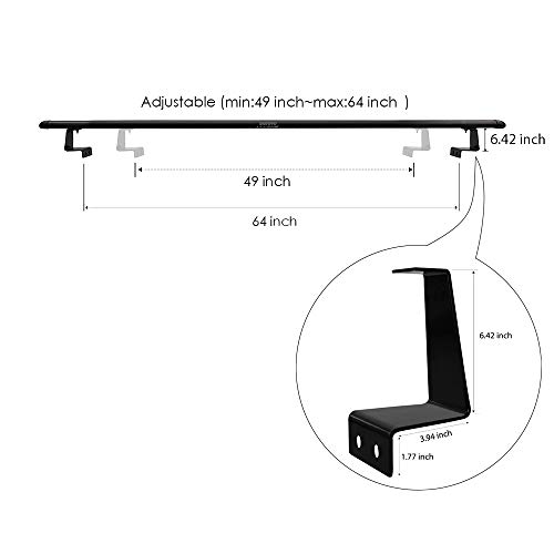 Image of Truck Rack with Two Cross Bars and Four Brackets for Pickup Bed, Universal Aluminum Black Bar Length Adjustable from Min 49 inch to Max 64 inch Works with Tonneau Cover that Mounts on Top of Rails