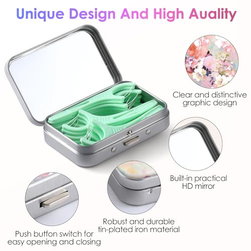 Image of Dental Floss Portable Case, Easy to Store Floss Picks of Various Sizes, Portable Dental Floss Dispenser is Perfect for Travelling, Hotels, Dinners, Appointments.Pink Flower