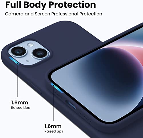 Image of VONZEE Liquid Silicone Cover Compatible with iPhone 14 Case (6.1 inch) 3 Layer Microfiber Logo Cut Lining Covers Phone Cases Full Body Protective Wireless Charging Shockproof Back Cover (Dark Blue)