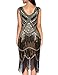 Plus Size 1920s Vintage Fringed Gatsby Sequin Beaded Tassels Hem Flapper Dress for Women (Black Gold, XX-Large)
