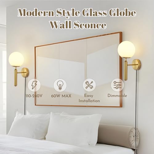 Image of Modo Lighting Modern Plug in Wall Sconce Light Golden Wall Light Fixture with On /Off Toggle Switch Industrial Vintage Wall Lamp for Bedroom Bathroom Bedside E26 Base (Plug)