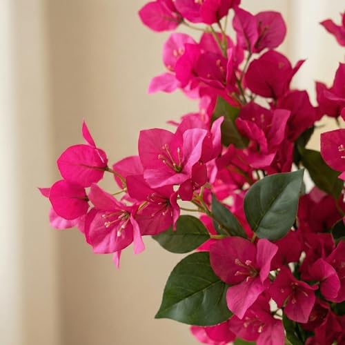 Image of Decor & More 2 PCS Artificial Flowers Bunch - Realistic Silk Bougainvillea Long Stem Artificial Flower Bunch Without Pot | Artificial Flower for Decoration | (Without Pot)