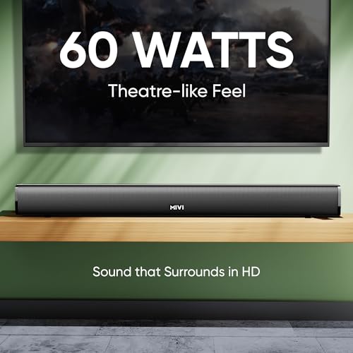 Image of Mivi Fort Q60 Soundbar- 60W Surround Sound, 2.2 Channel soundbar with 2 in-Built subwoofers, Multiple EQ and Input Modes, Remote Accessibility, Bluetooth v5.0, Made in India Sound bar for TV