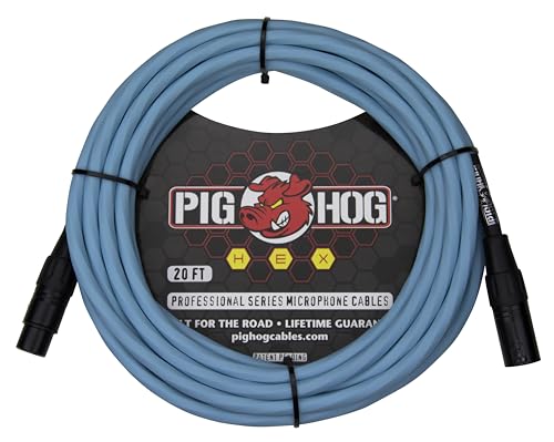 Pig Hog PHMH20DB Hex Series Mic Cable, Daphne Blue 20ft