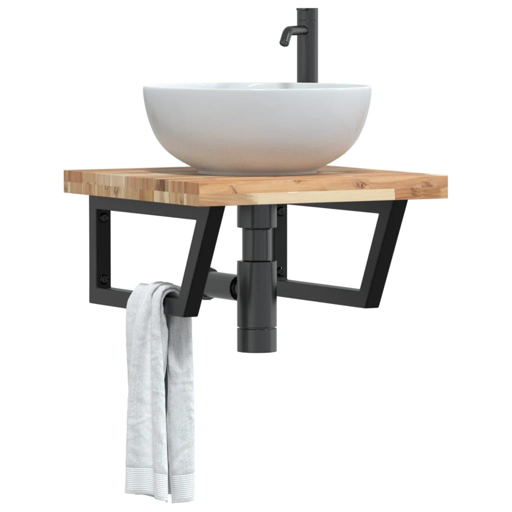 Estantería para lavabo de pared de acero y madera de acacia, 50 x 50 cm, soporte trapezoidal, soporta hasta 100 kg, ahorra espacio para muebles de baño, espacio de almacenamiento y