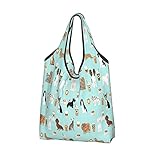 MSINCUDJ Bolsas de compras para mujeres Bolsas de hombro plegables reutilizables Bolsas de comestibles-Perros y café Diseños de razas de perros lindos Los mejores perros