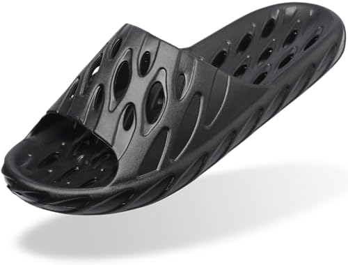 FINLEOO Shower Sandal Slippers with Drainage Holes Quick Drying Bathroom Gym Shower Shoes Soft Sole Open Toe House Slippers for Men and Women,Black 40.41