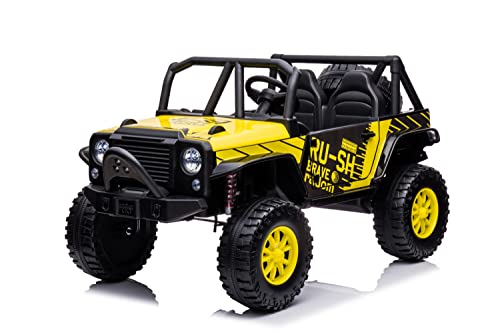 Kinderfahrzeug - Elektro Auto Offroad mit 12V10A Akku und 2x45W Motoren 2-Sitzer Mod. 188 2,4Ghz+Ledersitz+Eva (Gelb)