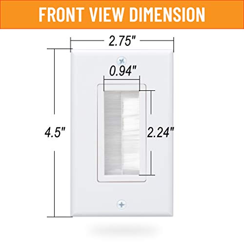 Wi4You Single Gang Brush Wall Plate 2 Pack With Decorative Insert For Low Voltage Cable Pass Through #TOP2