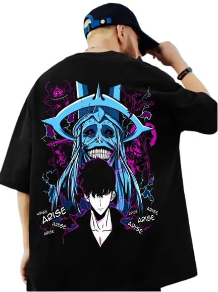 Image of Anime Graphic T-Shirts Collection, Oversized Black Cotton, Japanese Manga Print, Short Sleeve