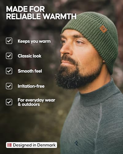DANISH ENDURANCE Merino Wool Beanie Hat, Thermal Winter Hats, Knit Wooly Hat, Fisherman Beanie, for Men and Women, Unisex, Blue, One Size - 3