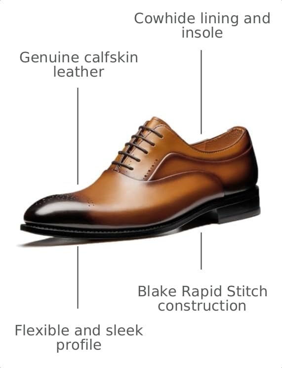 Image of Men's Dress Shoes Genuine Leather Oxfords Luxury Formal Business Suit Shoes with Blake Rapid Stitch