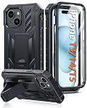 FNTCASE for iPhone 15/14/13 Case: Shockproof Military Grade Protective Cover with Kickstand - Dual Layer Matte Dropproof 6.1 Inch - Black
