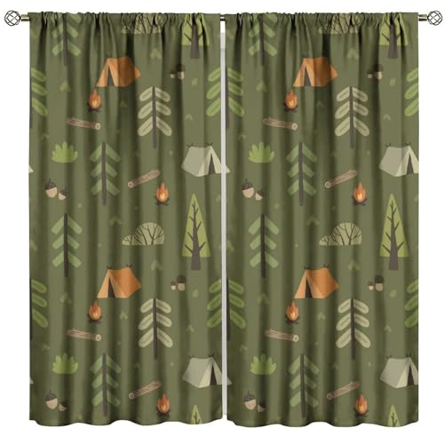 Image of GoDazzling Farmhouse Camping Blackout Window Curtains, Rustic Vintage Farm Country Retro Forest Window Drapes, for Living Room Bedroom 21(W)*63(L) 2 Panels