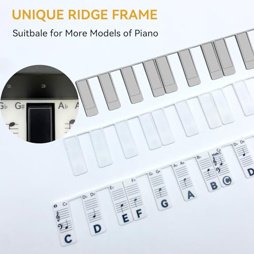 Image of Piano Note Strips Pro, Thickened Anti-Stuck, Fit 88 /61 Key Piano Keyboard, Design for Beginner Learning (Classic Black Pro)