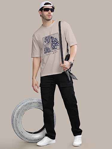 Image of BULLMER Trendy Front and Back Printed Oversized Round Neck T-Shirt for Men - Pack of 2