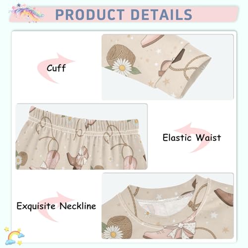 Pajama Sets Long Sleeve Cowboy Boots Flowers Soft Comfy Sleepwear 2 Piece PJS 3-8T4