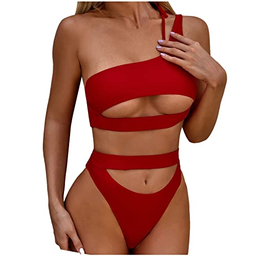 Conjunto de 2 piezas de tankini para mujer, bikini brasileño Bandeau Up, traje de baño de playa, conjunto de tankinis para ocultar el abdomen, rosso, S
