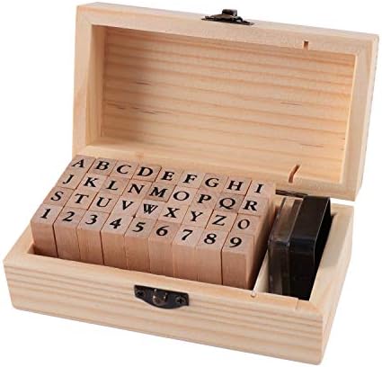 Wooden Rubber Stamps Kit, 36pcs Vintage Wooden Rubber Alphabet Letter Number Stamps Set, Craft Ink Stamp Stamper Seal Set with Wooden Storage Box - for Card Making, DIY Planner, Scrapbooking