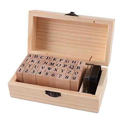 36pcs Wood Stamps for Crafts Wooden Letters Alphabet Stamp for Card Making,Scrapbooking, Clay (A) Cover