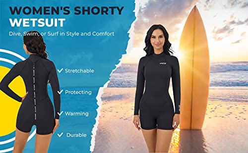 Image of MWTA Women's 2mm Back Zip Spring Wetsuit Long Sleeve Surf Suit Size 8 | Flexible 2mm neoprene spring wetsuit designed for surfing, swimming and paddleboarding adventures.