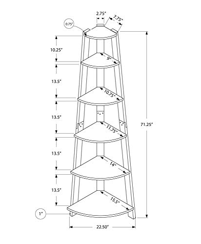 Monarch Specialties , Corner Bookcase, Black, 72"H #TOP2