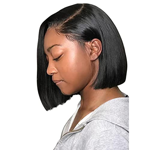 Peluca frontal transparente sin pegamento con encaje frontal, cabello humano con línea de cabello pre depilada, pelucas brasileñas para mujeres negras, cabello artificial para hombres (Negro 14)