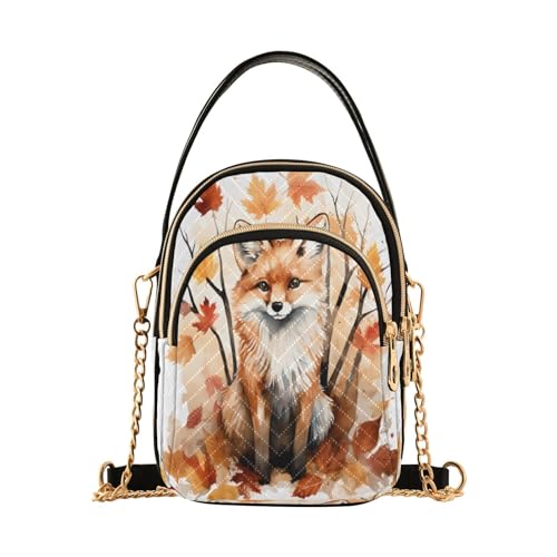 Quilted Crossbody Bags for Women,Autumn Fall Fox Leaves Women's Crossbody Handbags Small Travel Purses Phone Bag