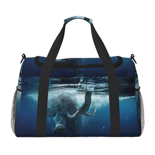 Sac de voyage imprimé éléphant africain noir pour femme, grand bagage à main cabine